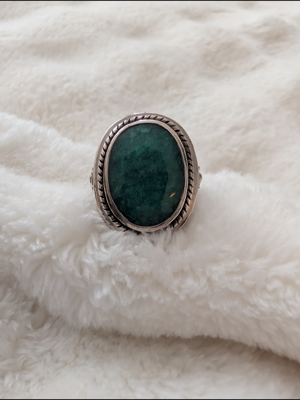 Vintage BJC Sterling Silver 925 Large Green Gemstone Statement Ring Size 7 - Picture 3 of 9